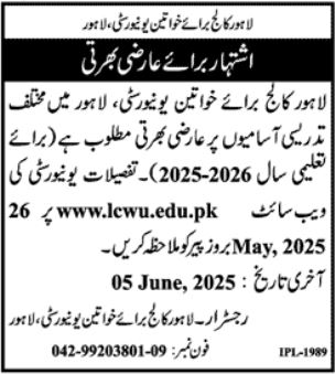 Lahore College For Women University Jobs ad